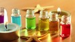 starfishes, candles burns, and bottles with color oil spin