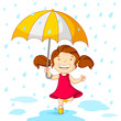 vector illustration of girl playing in rain with umbrella