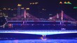 Tourist ship is turn near to Haiyin Bridge in night