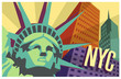 Illustration of New York City and Statue of Liberty