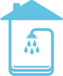 blue symbol with home and shower silhouette