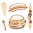 Fast food, Hamburger, Pommes, Hot Dog, vector set
