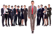 business man walking forward leading team