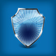 Glossy security shield on blue background