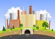 Vector: Factory air and water pollution Factory air and water pollution