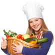 junior cook with vegetables smiling and thumbs up