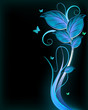 Blue floral on black background. Vector
