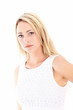 Beautiful sorrowful woman with a doleful serious expression