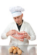 Photo: chef man with raw meat chef man with raw meat