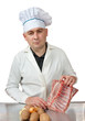 Photo: chef man with raw meat chef man with raw meat