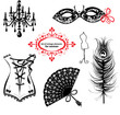 Set of elements for women - Carnival Mask, Corset, Fan