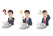 Set of businessman at a laptop with question mark