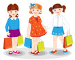 Vektor: Little girls with bags. Shopping. Little girls with bags. Shopping.