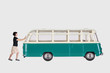 Woman pushing bus