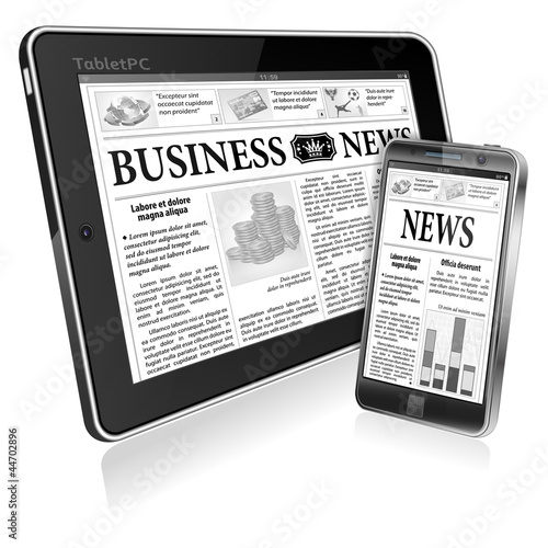 Vector: Concept - Digital News. Tablet PC and Smartphone with Business N Concept - Digital News. Tablet PC and Smartphone with Business N