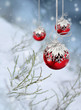 Red Xmas balls snowfall fantasy
