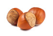 Three ripe hazelnuts