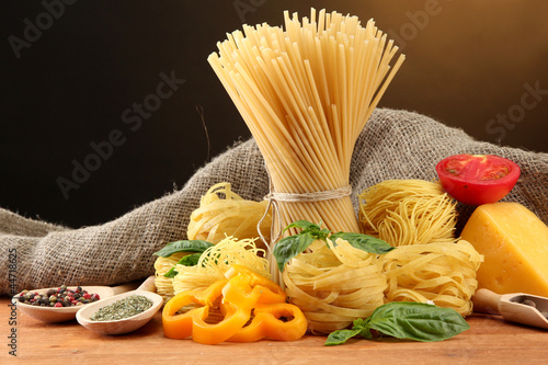 Photo: Pasta spaghetti, vegetables and spices, Pasta spaghetti, vegetables and spices,