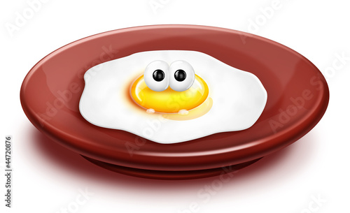 Illustration: Whimsical Cartoon Fried Egg on Plate Whimsical Cartoon Fried Egg on Plate