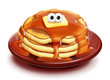 Whimsical Cartoon Pancake Stack with Syrup and Butter