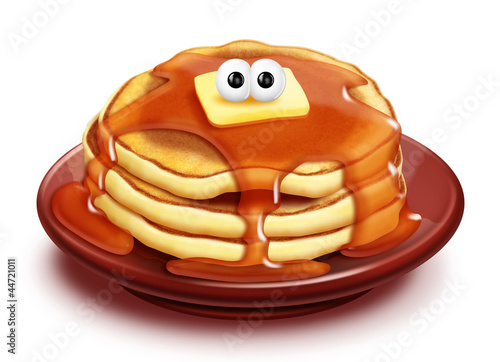 Illustration: Whimsical Cartoon Pancake Stack with Syrup and Butter Whimsical Cartoon Pancake Stack with Syrup and Butter