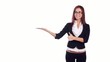 Vídeo: Young businesswoman presenting and show sign okay Young businesswoman presenting and show sign okay