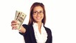 Successful  businesswoman giving money for payment