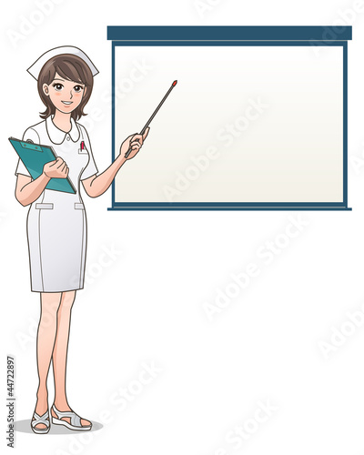 Vector: Beautiful smiling nurse pointing to a blank screen Beautiful smiling nurse pointing to a blank screen