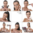 collage with beautiful girl on a white background