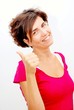 portrait of friendly young woman in red shirt