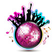 Disco globe and dancing silhouettes