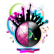 Dancing silhouettes with disco ball over white