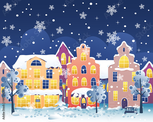 Vector: Winter night street Winter night street