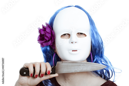 Photo: Horror masked woman with knife Horror masked woman with knife