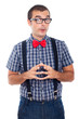 Funny curious nerd man