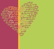 Greeting card with tag of words in heart cloud