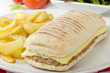 Tuna Melt - Cheese and tuna panini served with salad and chips.