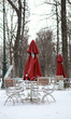 Empty street cafe in Paris at winter