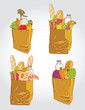 Paper bag with  food bread and fruits, vegetable