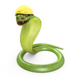 Green cobra bent in a yellow helmet