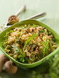 risotto with arugula and nuts,  selective focus