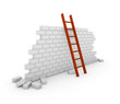 3D Brick Wall With A Red Ladder