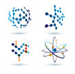 set of abstract icons, chemical and social networks concept