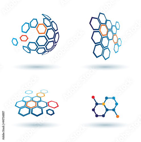 Vector: hexagonal abstract icons, business and communication concepts hexagonal abstract icons, business and communication concepts