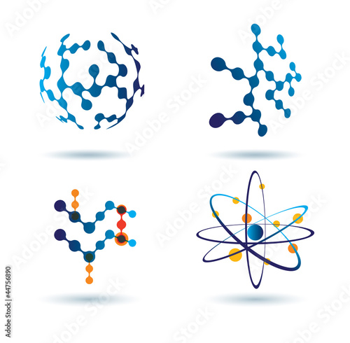Vector: set of abstract icons, chemical and social networks concept set of abstract icons, chemical and social networks concept