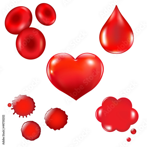 Vector: Set With Blood Drop And Heart Set With Blood Drop And Heart