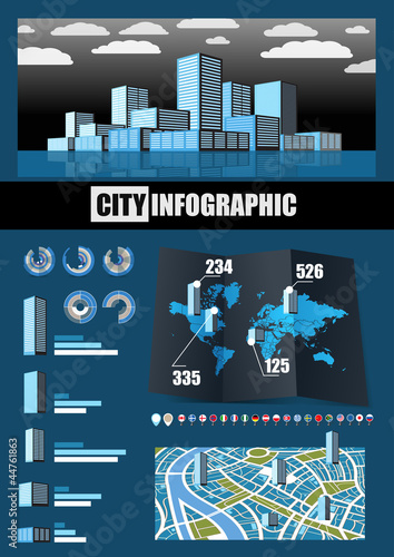 Vector: City infographics. Buildings in different countries City infographics. Buildings in different countries