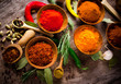 Assorted spices with fresh herbs