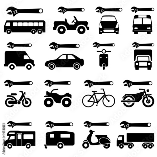 Illustration: Conjunto pictogramas reparacion de vehiculos Conjunto pictogramas reparacion de vehiculos