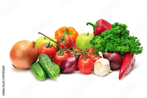 Photo: fruits and vegetables isolated on white background fruits and vegetables isolated on white background